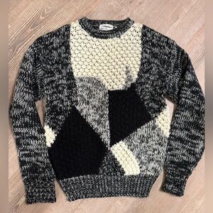 Vintage Handwoven Sears Roebuck Black and Cream Grandpa Sweater